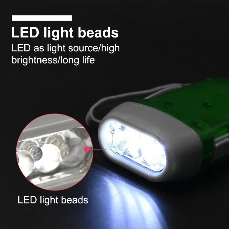 LED Hand Pressing Dynamo Crank Power Wind Up Flashlight Mini Self Generating Torch Camping Lamp Outdoor Home Supplies