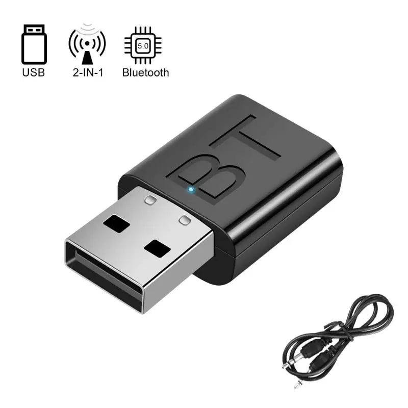 2 In 1 USB Bluetooth Receiver Transmitter Car Bluetooth 5.0 Audio Adapter TV Computer Wireless Bluetooth Converter Plug and Play
