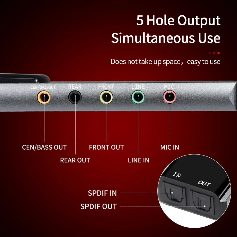 USB Sound Card Aluminium Alloy External Audio Card AC-3 DTS Headphone Adapter Soundcard 7.1 5.1 Channel SPDIF for Laptop Desktop