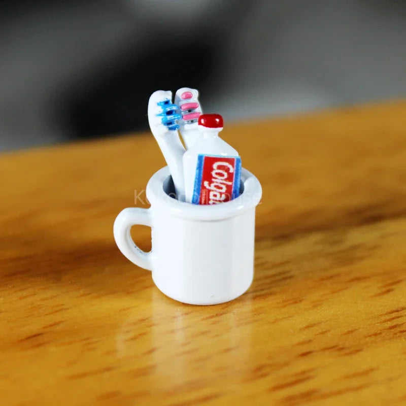 1/12 dollhouse miniature mini cup toothpaste toothbrush for ob11 blyth bjd pullip doll house furniture accessories toy - Free Item