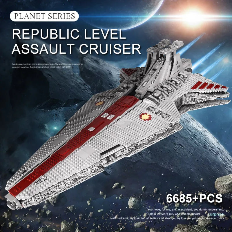 Mould King 21005 Star Plan Toys The MOC-0694 Republic Attack Cruiser Building Block MOC Starship Brick Set Kids Christmas Gift
