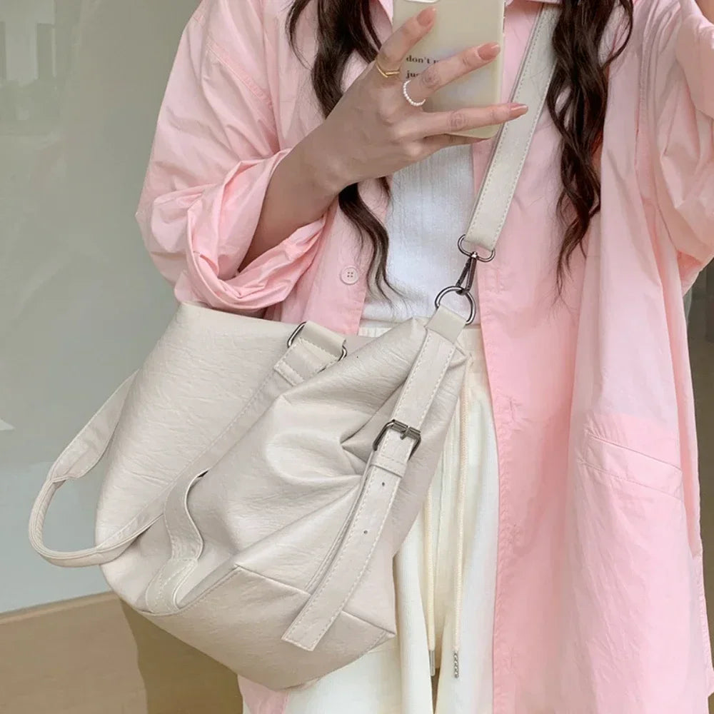 Large Capacity Black Shoulder Bags For Women Large Shopper Bag Solid Color Soft Leather Crossbody Handbag Lady Travel Tote Bag