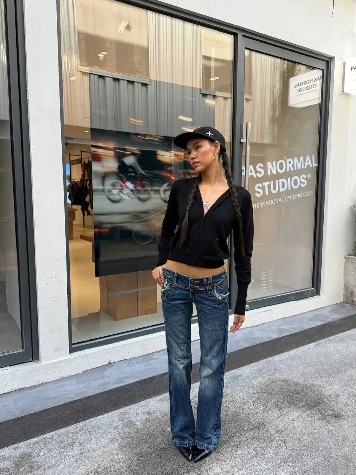Low Rise JeansWomen's Simple American Retro Y2k Bell Bottom Jeans Stretch Skinny Harajuku Japanese 2000s Japanese Trumpet Pants