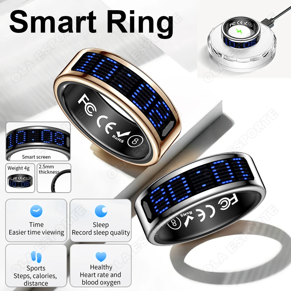 Health Smart Ring Heart Rate Sleep Monitoring Touch Display Screen Pedometer Multiple Exercise Modes Multi-Function Fashion Ring