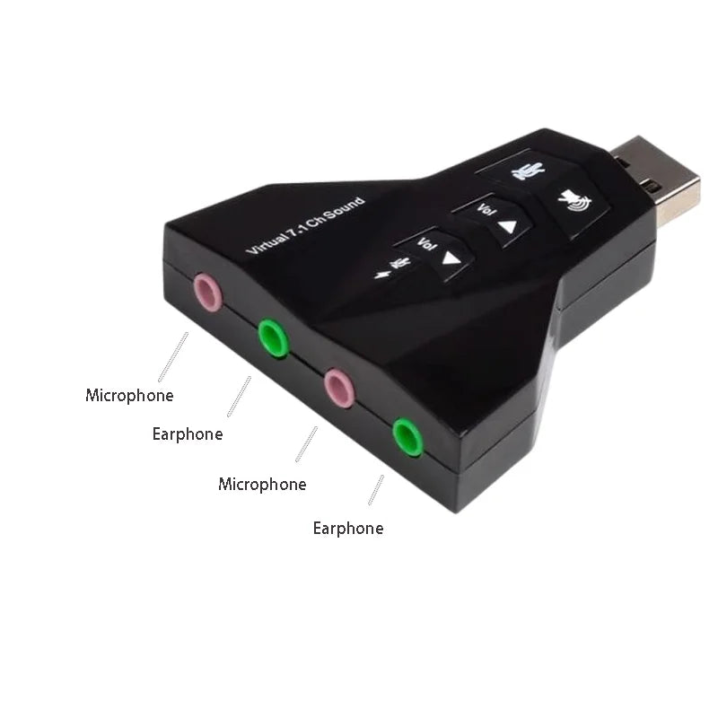 USB Virtual 7.1 Audio Card Dual Earphone Microphone Port Independent Sound Adapter Airplane Shaped External Sound Card
