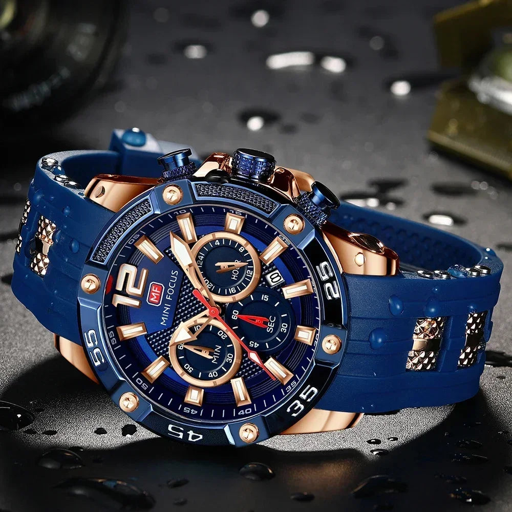 MINI FOCUS Mens Silicone Waterproof Date Fashion WristWatch Relogio Masculino Watch Luxury Analog Quartz Sport Men Watches 0349G