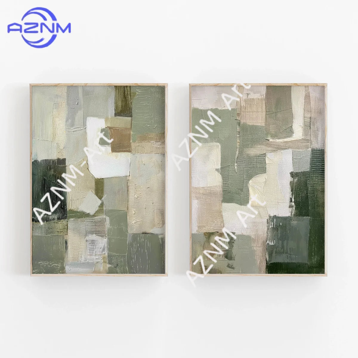 1/2Pcs Green Abstract Painting Set of 2, Neutral Acrylic Print, Sage Pastel Green, Modern Minimalist Poster, Wall Decor