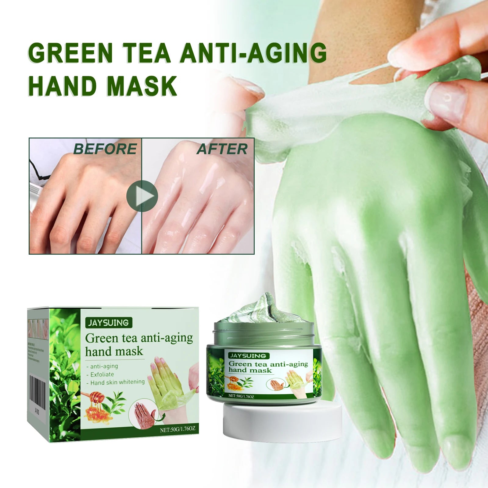 Green Tea Anti-Wrinkle Hand Mask - Hydrating & Moisturizing, Firms & Revitalizes Hand Skin