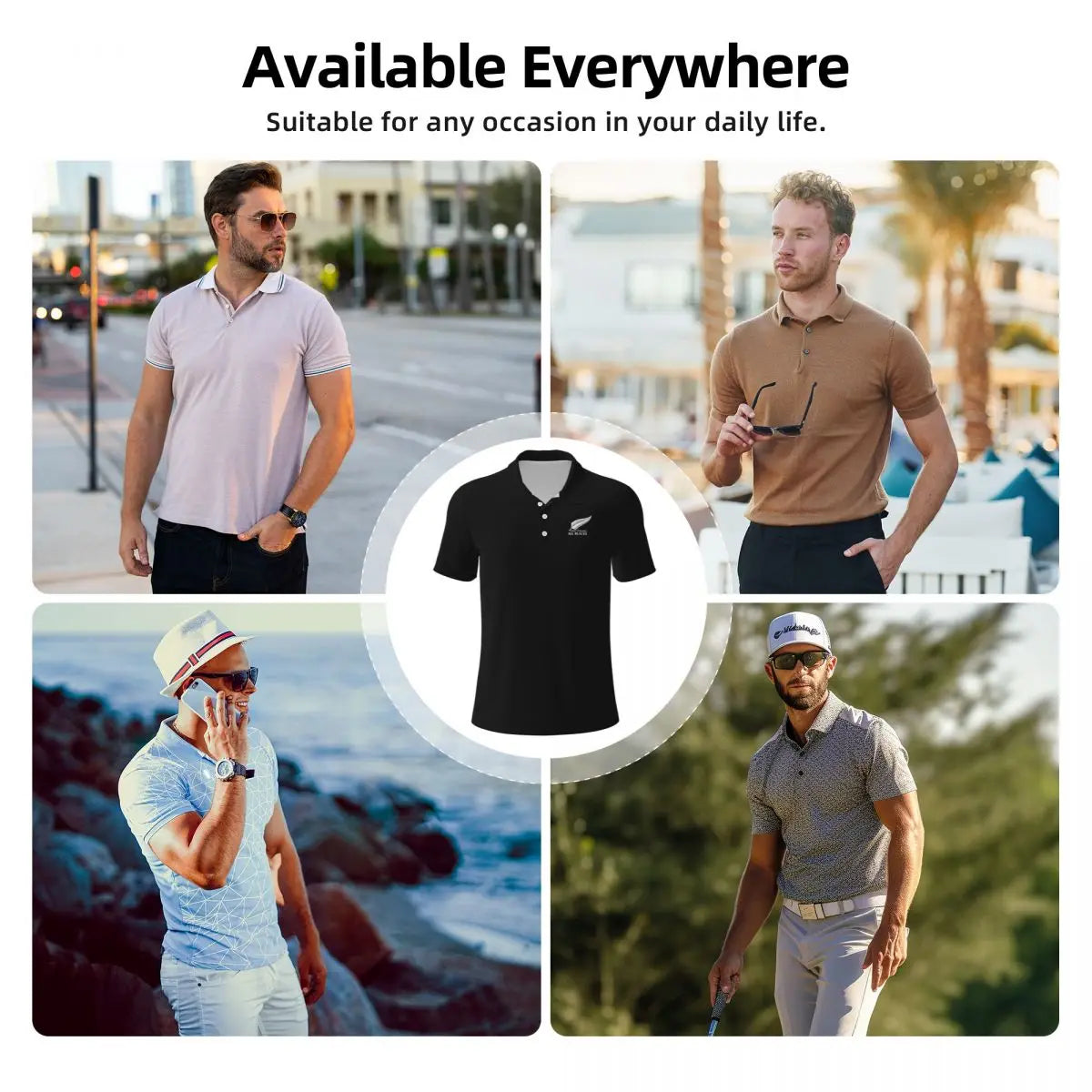 All Blacks Rugby Polo Shirts for Men Casual Solid Color Mens Polos Brand Versatile Clothing