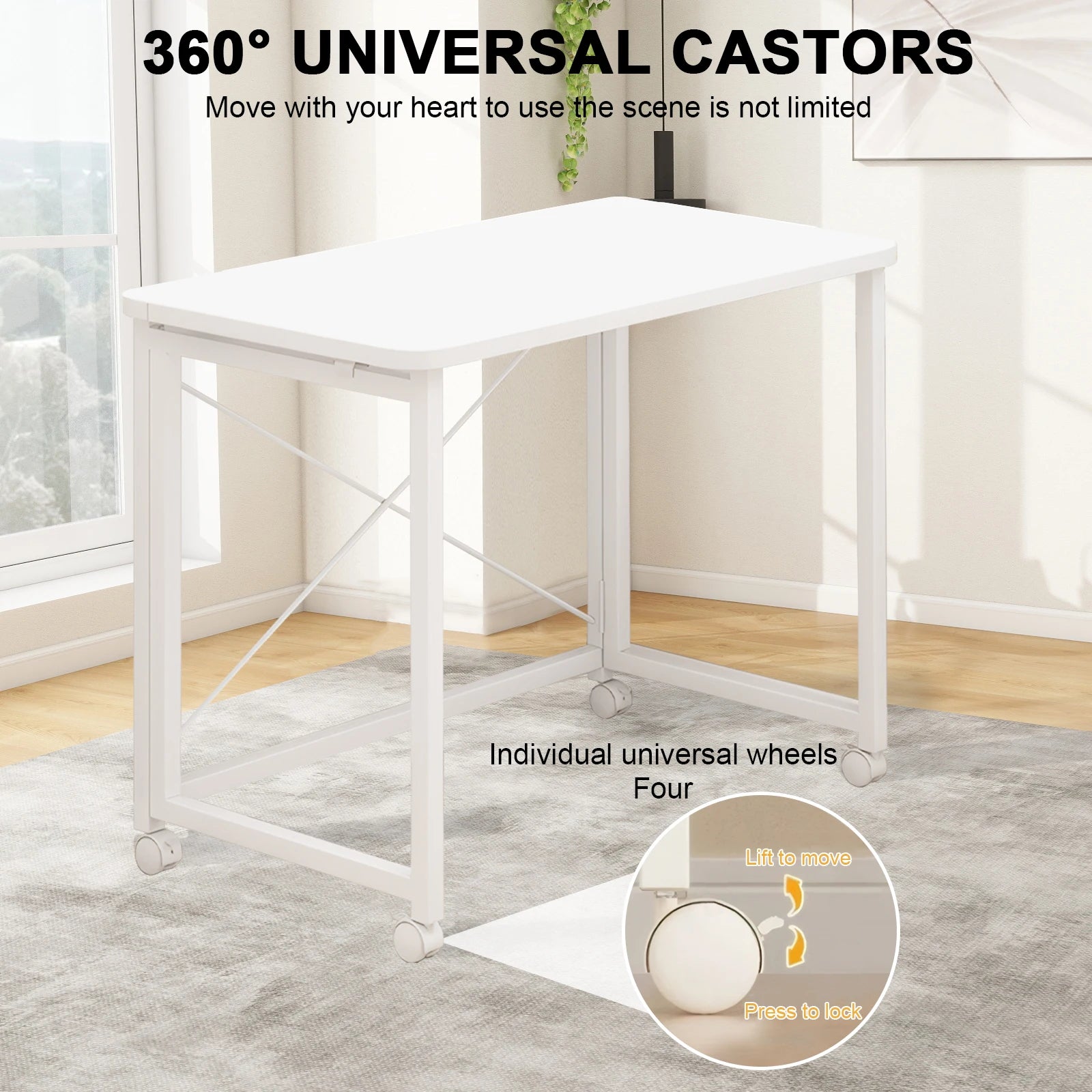 60x40 Small Pulley Table Space Saving Movable Rectangular Table Waterproof Standing Study Table for Home Office Computer Desk