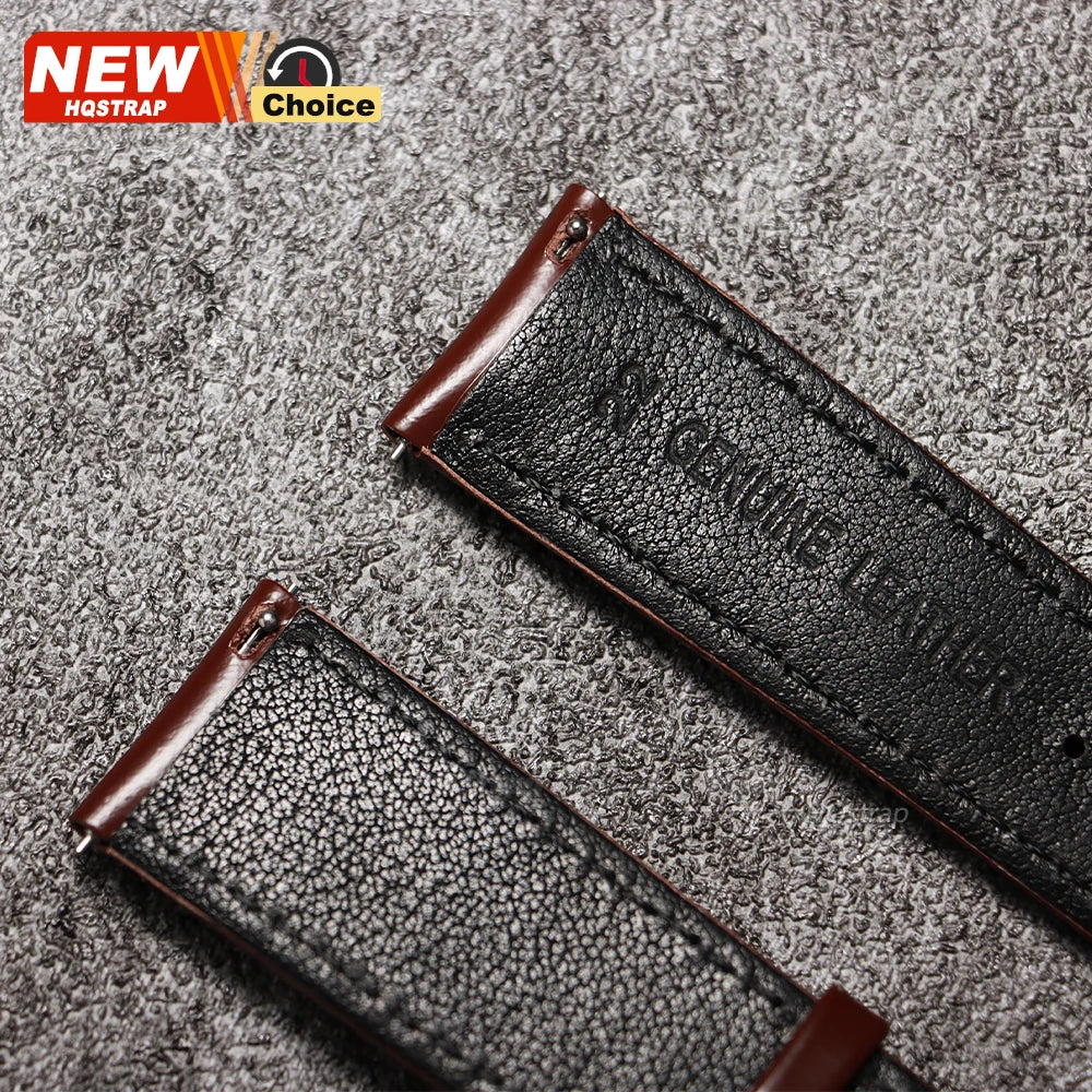 New Oil-glossy Stitching Leather Watchband Soft Band Wrist Strap 20mm 22mm Quick Release Bracelet Women Men Waterproof Wristband - Free Item Weekend (50% off).