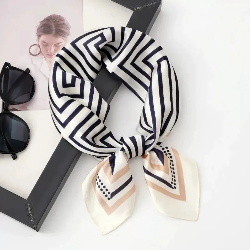 70cm Black and White Striped Back-shaped Scarf for Women Simple Imitation Silk Kerchief Fashion Trendy Headscarf Scarf