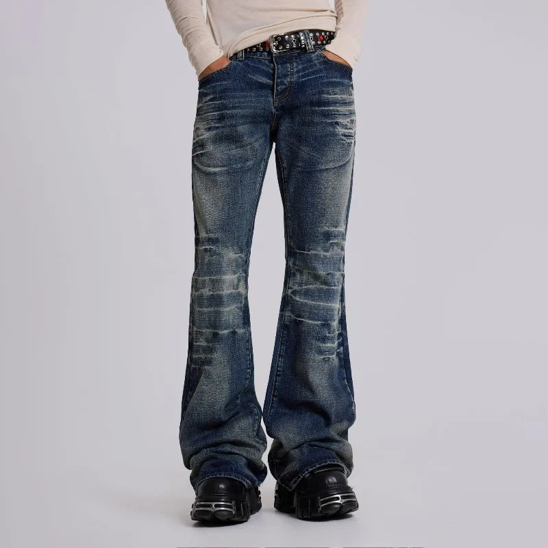 Y2K Mid Blue Flared Jeans Vintage Washed Men Women Bootcut Jeans Gothic High Street Unisex Streetwear Retro Baggy wide leg Pants