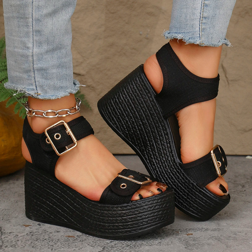 Women Wedge Sandals Thick Bottom Retro Open Toe Ladies Shoes Fashion Platform Plus Size High Heels Sandals Sandalias De Mujer - Free Item Weekend (50% off).