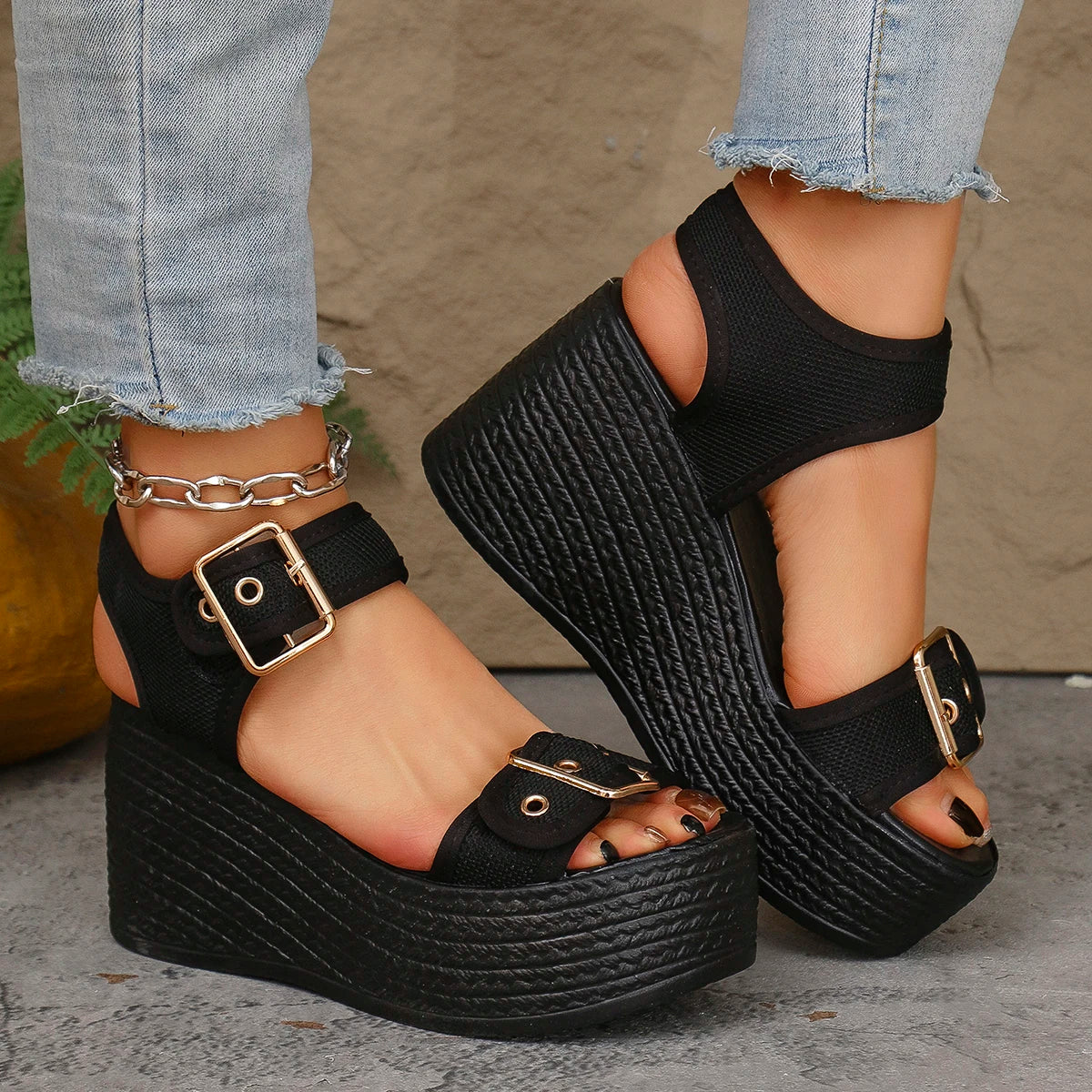 Women Wedge Sandals Thick Bottom Retro Open Toe Ladies Shoes Fashion Platform Plus Size High Heels Sandals Sandalias De Mujer - Free Item Weekend (50% off).