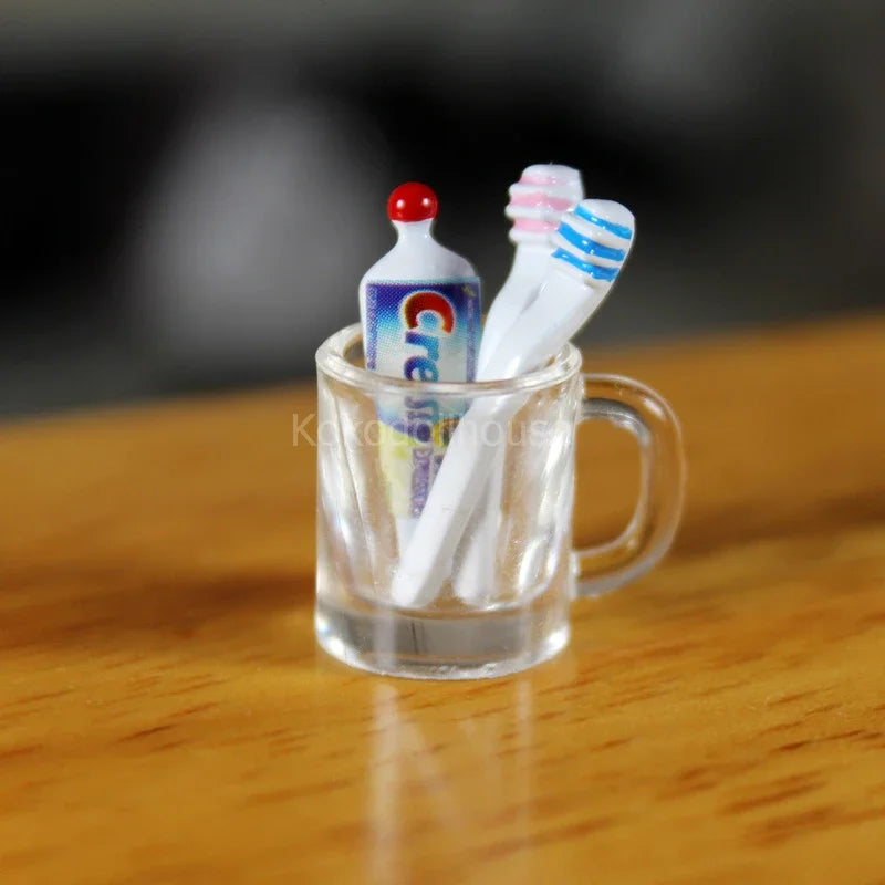 1/12 dollhouse miniature mini cup toothpaste toothbrush for ob11 blyth bjd pullip doll house furniture accessories toy - Free Item