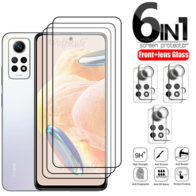 6-in-1 For Redmi Note 12 Pro Glass Redmi Note 12 Pro 4G Full Cover Glue Screen Protector Xiaomi Redmi Note 12 Pro 4G Lens Glass