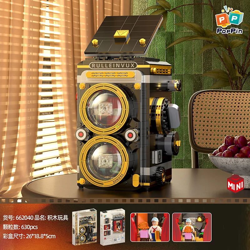 Retro camera, nostalgic coffee machine, telephone, building block model, creative assembly toy, desktop decoration, gift