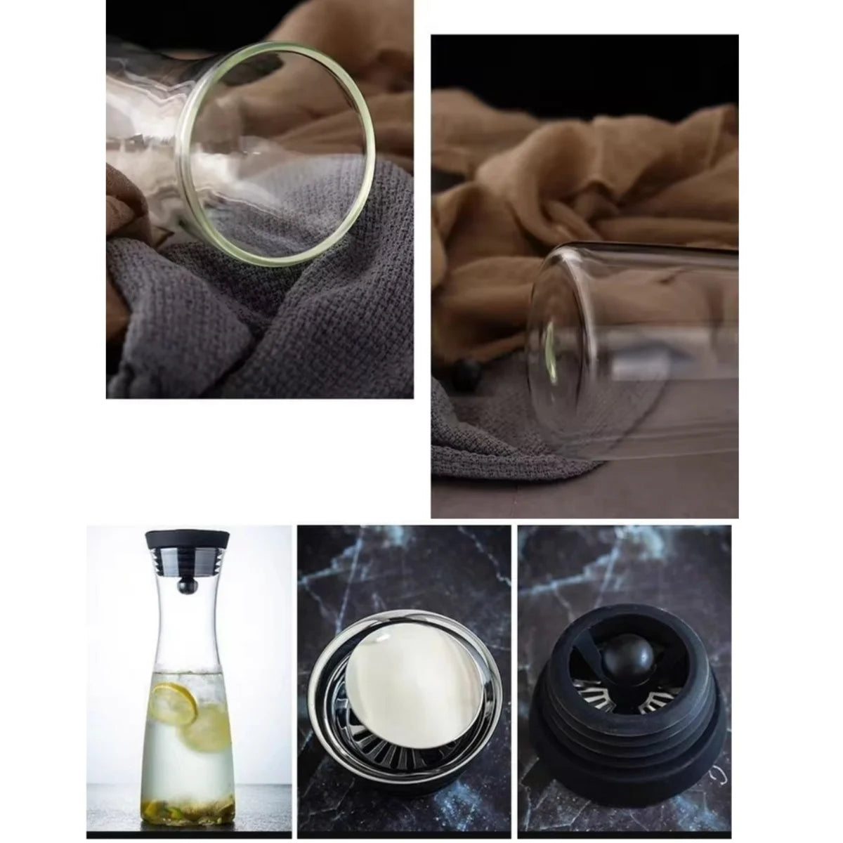 1.2/1.5L Glass Carafe with Stainless Steel Fruit Skewer and Lid, Suitable for Both Hot and Cold, Great for Tea and Juice