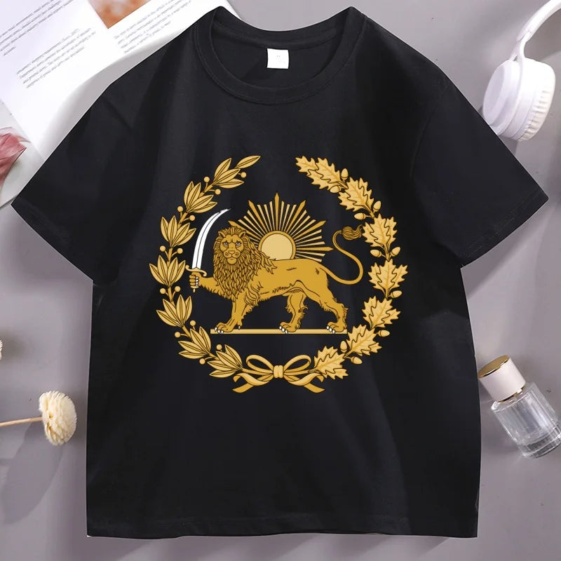 Iran T-Shirt Lion and Sun Persian Pride T Shirt Iran Map Unisex Iranian Apparel Cotton Funny T-Shirts O Neck Tee Shirt