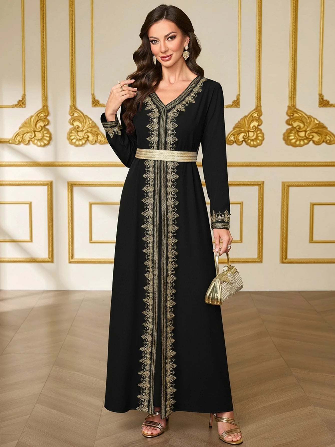 Kaftan Dress for Women Arabic Islamic Dubai Robe Muslim Abayas Moroccan Floral Maxi Ramadan Prayer Clothing