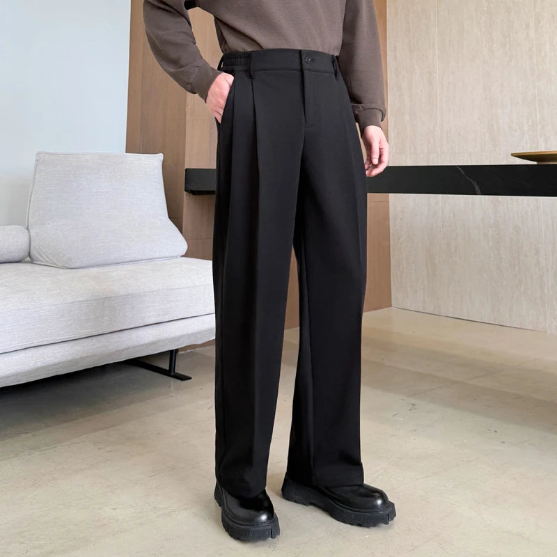 Men's Thiened Woolen Suit Pants Autumn Winter Loose Straight mat Classic Sle Casual High Waist Trousers