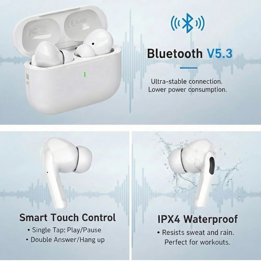 Wireless Bluetooth Earbuds HiFi Stereo Sound Smart Touch Control HD Call Low Latency for Gaming Sports Workouts