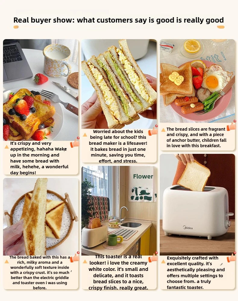 Midea Toaster Home Multifunctional Toaster Small Toaster Toast Automatic Breakfast Machine MT-RP04 220V 50HZ Widening six-speed