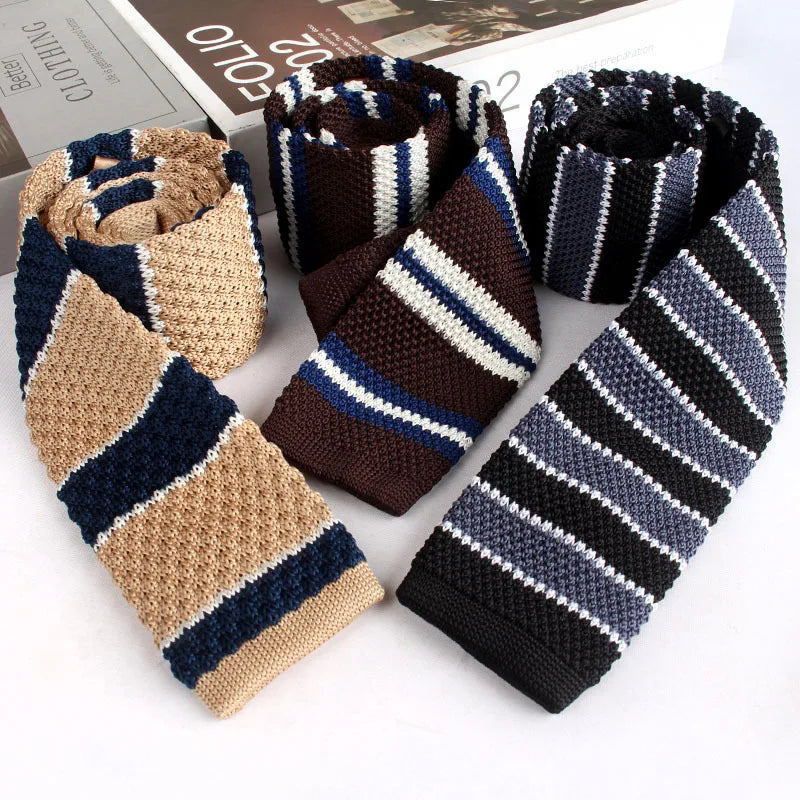 Striped Knitted Neckties For Men Narrow Retro Knitting Neck Tie Korean Style Casual Cravat Shirts Accessories Suit Neckwear - Free Items Weekend.