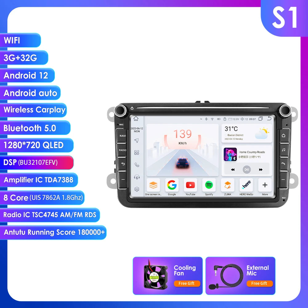 Hizpo 2Din 8'' Carplay 4G AI Systems Android 14 Car Radio forVolkswagen Golf 5 6 Polo Passat B6 B7 CC Skoda Jetta  Autoradio