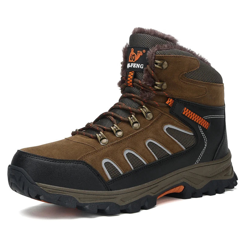 High-top Boots Men Anti-slip Warm Comfortable Plush Outdoor Hiking Shoes Men Breathable Lace-up Casual Sports Shoes Men