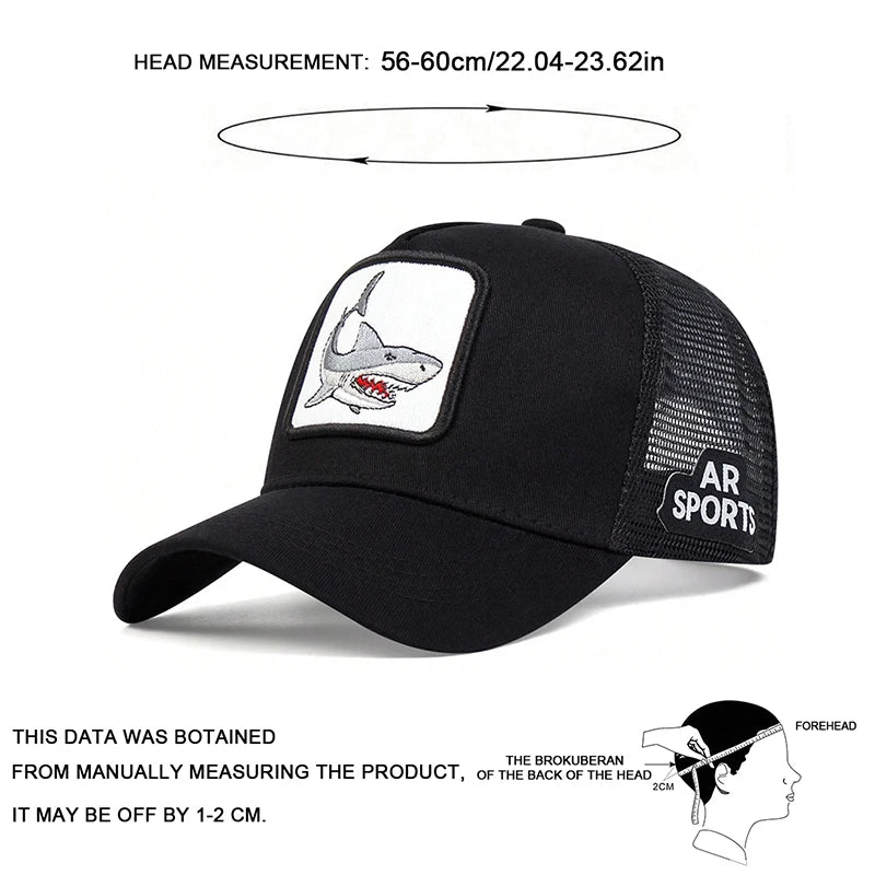 Unisex Shark Patch Embroidery Baseball Net Caps Spring and Summer Outdoor Adjustable Casual Hats Hip Hop Hat Sunscreen Hat