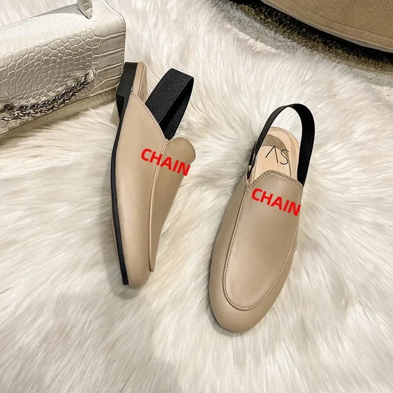 Rear elastic belt half slippers women summer wear Muller shoes 2023 new flat sandals