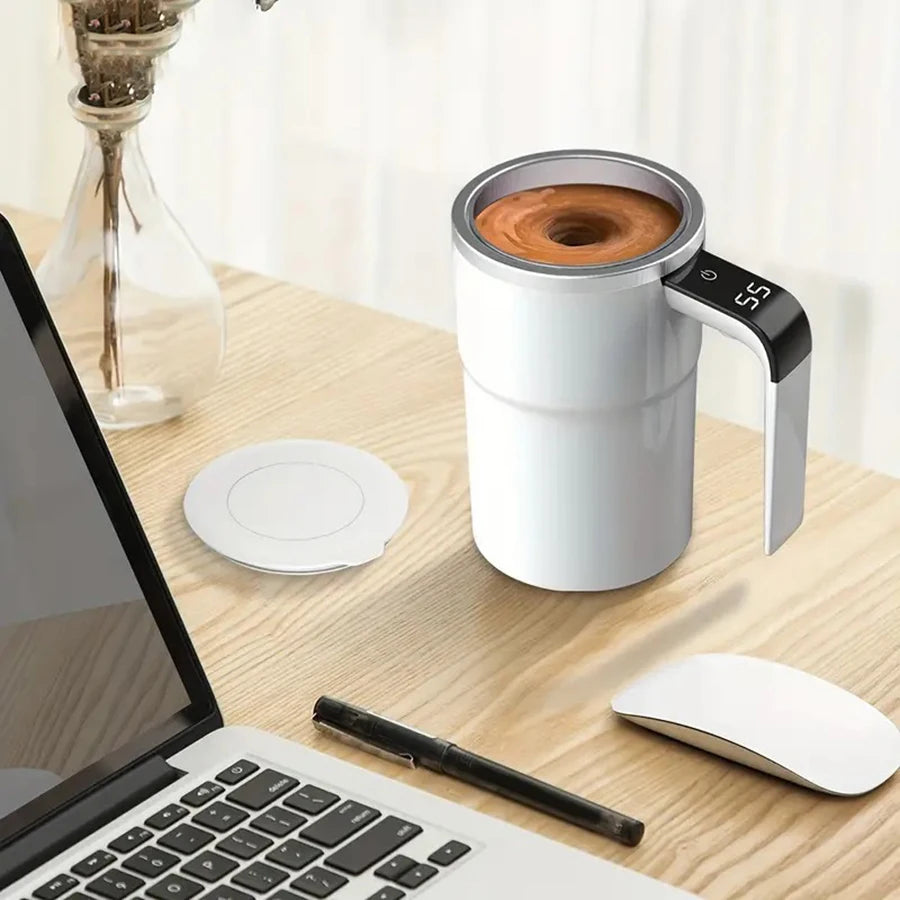 Digital temperature automatic stirring cup, automatic magnetic self stirring coffee cup with temperature display function,