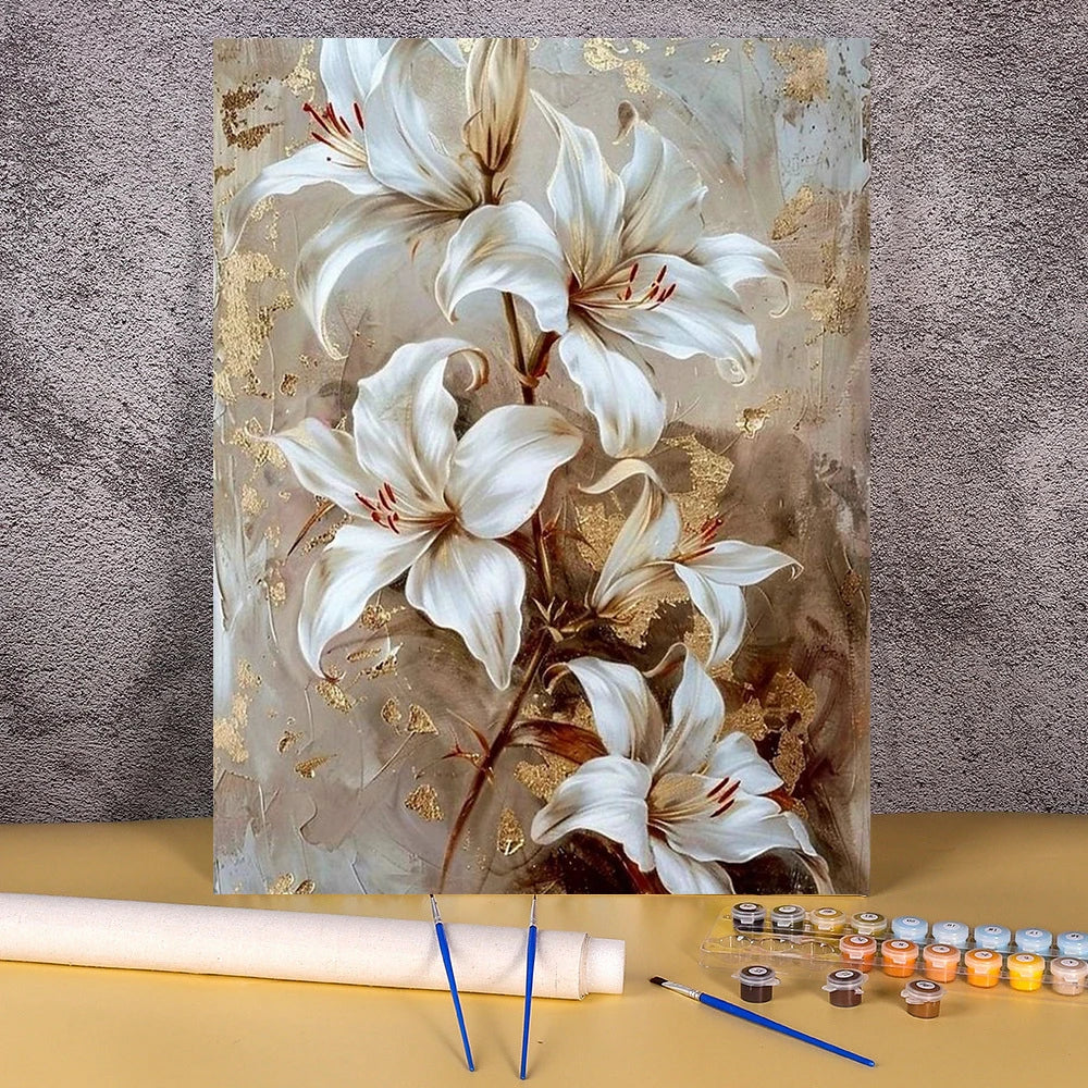 DIY Painting By Numbers HandPainted Oil Painting Lily Flowers Landscape Picture Paint Drawing On Canvas Home Decor Art Gift