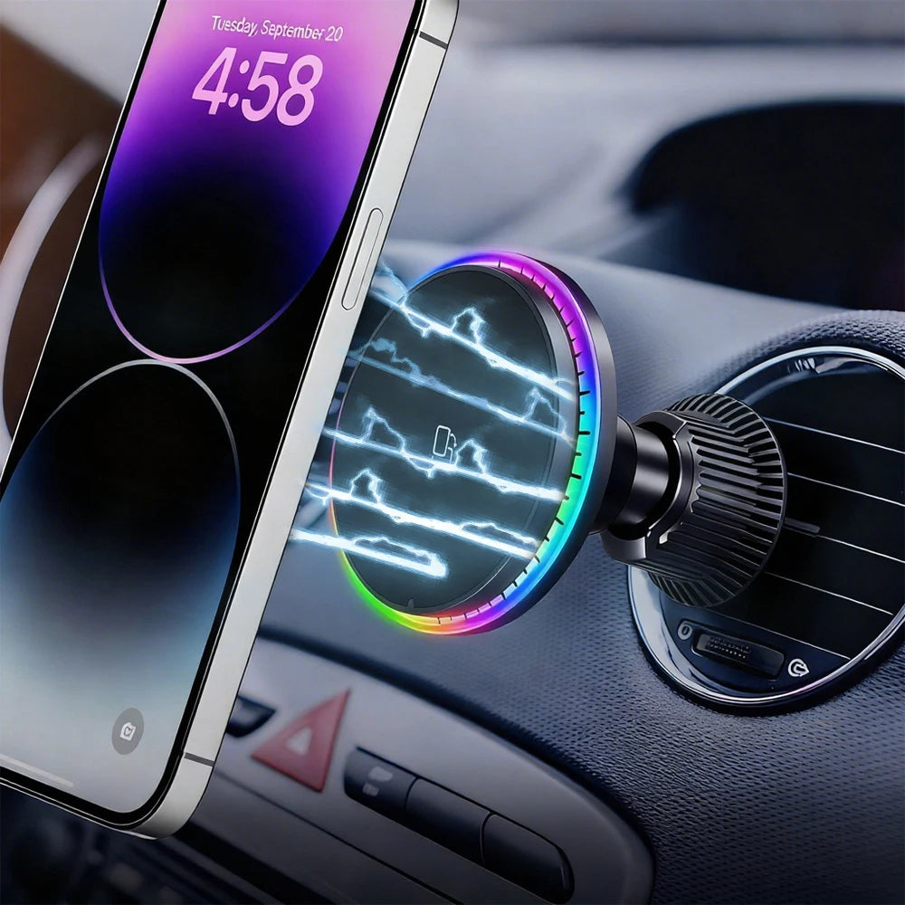 Magnetic Car Wireless Charger. Super Strong Magnetic Adsorption.Small Size And Portable.Fast charging.Blue Light/Scrolling Light