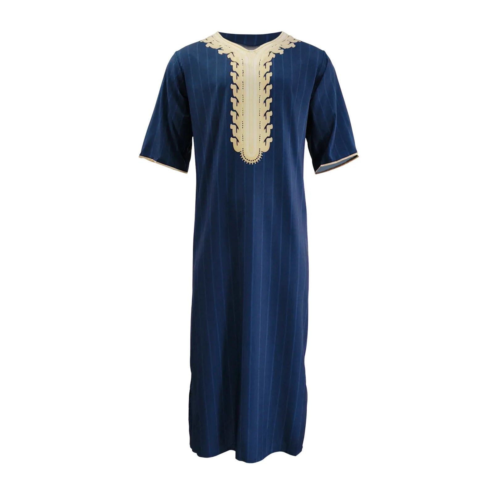 Kaftan Summer Middle Eastern Men's Arab Robe Loose V-neck Short Sleeved Printed Men's Muslim Clothing Islamic Clothing Kaftan