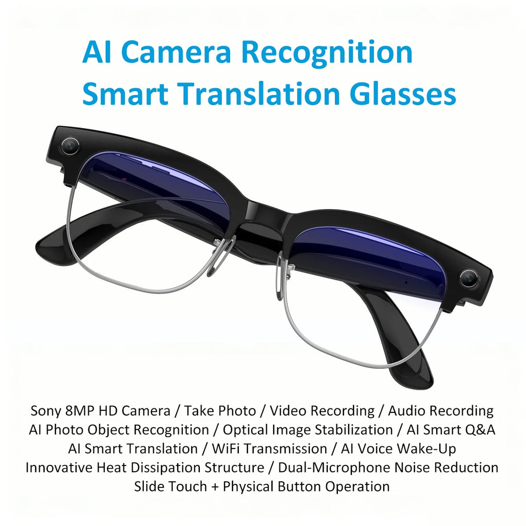 AI Smart Glasses 8 Million Pixels Recording Videos Photo Recognition Answer Translation 290mAh IP66 Waterproof Bluetooth Glasses