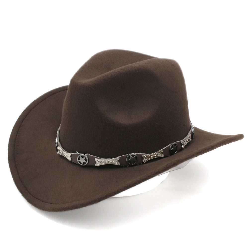 Women's Men's Western Cowboy Hat Wide Brim with Leather Belt Costume Cowgirl Fedoras Caps Chapeau for Masquerade Party Birthday