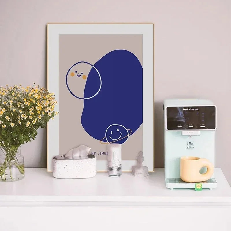Klein Blue Abstract Line Smiling Face Posters Minimalist Print Canvas Painting Wall Art for Living Room Modern Home Decor