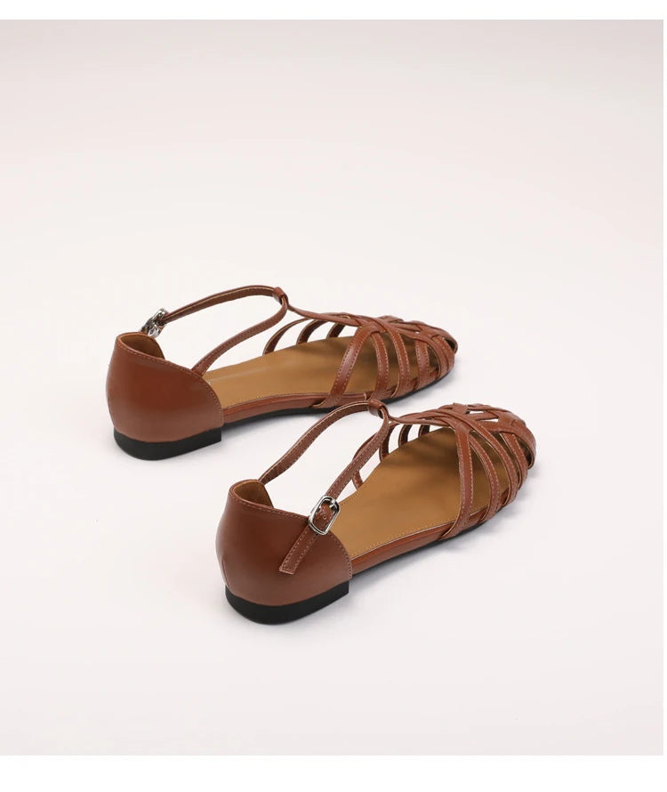 ZAROY Summer Cross Strap Flat Sandals Women Round Toe Ankle Buckle Hollow Casual Roman Sandalia Zapatos De Mujer сандали