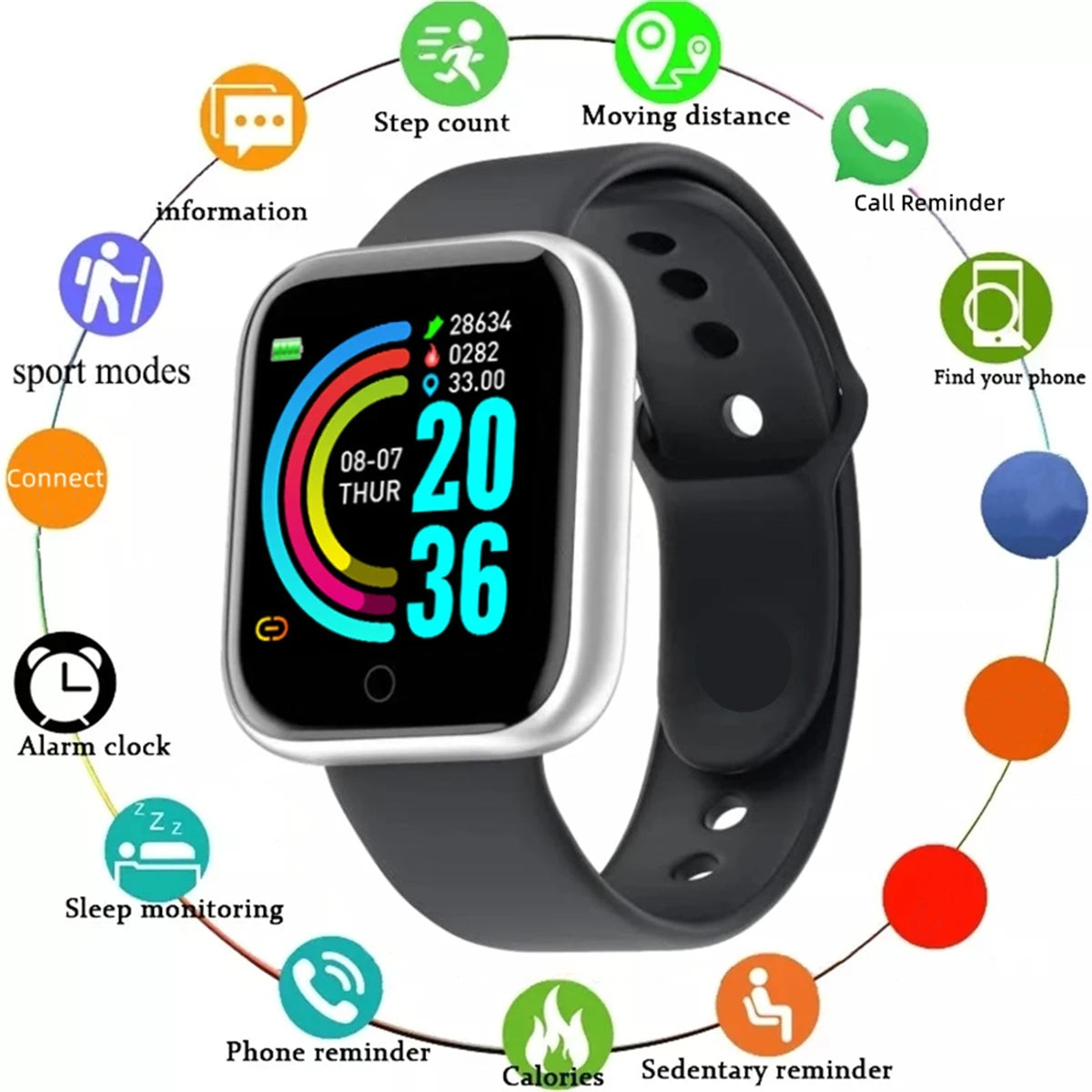 Smartwatch Men Women Wristwatches Smart Watch Message Fitness Monitor Bracelet Birthday Gift Electronic Clock For Android IOS - Free Item.