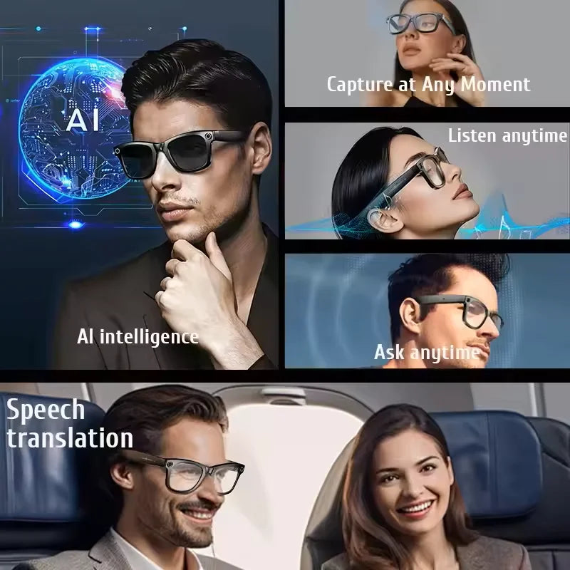 2026 AI Smart Glasses with 8MP Camera Video Recording 100+ Languages Translation Sunglasses Bluetooth Call Music Play Men Women