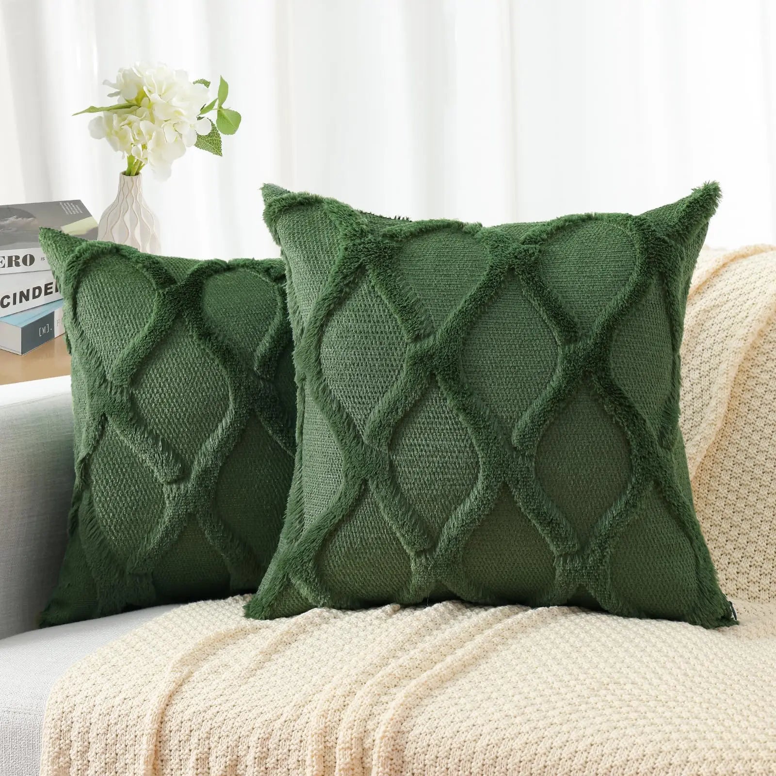 HAPIHAPPY Plush Throw Pillow Covers 12X20 Set of 1 Faux Fur Wool Bed Sofa Living Room Throw Pillow Covers Soft Home PillowCovers