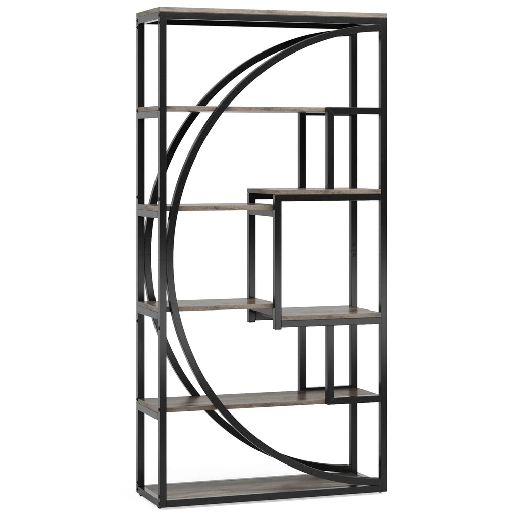Tribesigns Bookshelf, Industrial 5-Tier Etagere Bookcase, 70.8 inch Tall Bookshelf with 8 Open Storage Shelf, Vintage Grey