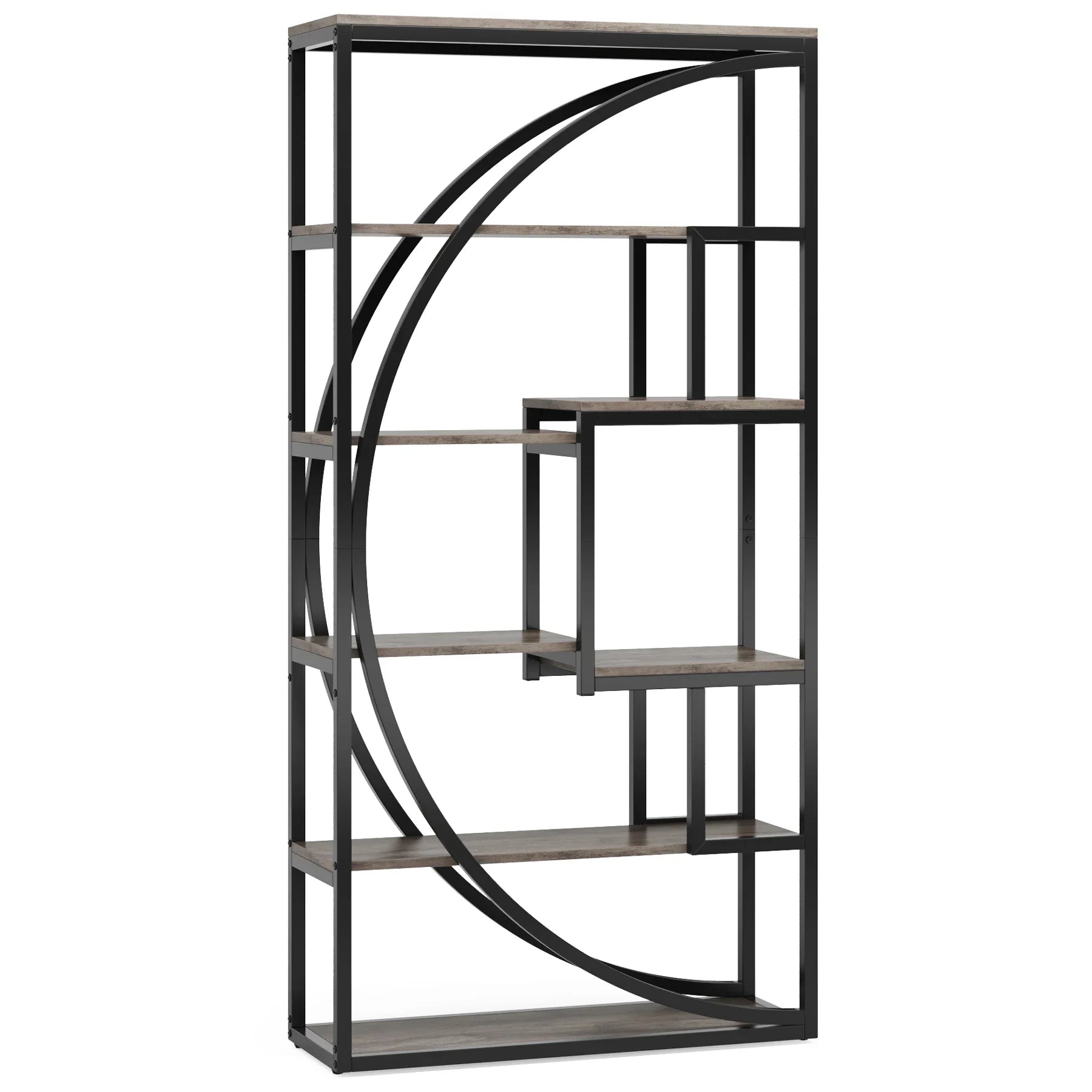 Tribesigns Bookshelf, Industrial 5-Tier Etagere Bookcase, 70.8 inch Tall Bookshelf with 8 Open Storage Shelf, Vintage Grey