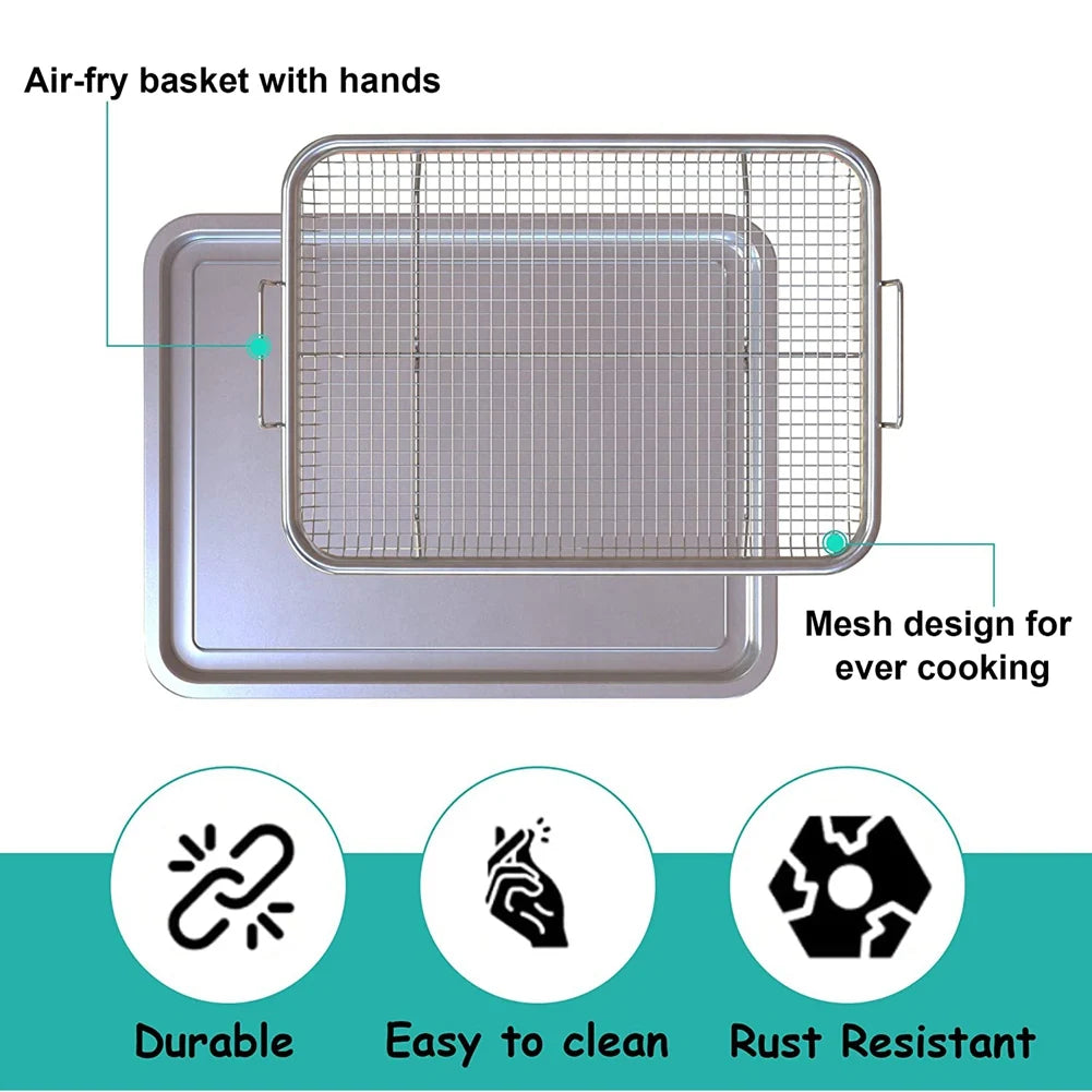 Air Fryer Basket for Oven,Stainless Steel Crisper Tray and Pan, Deluxe Air Fry in Your Oven, 2-Piece Set, for the Grill