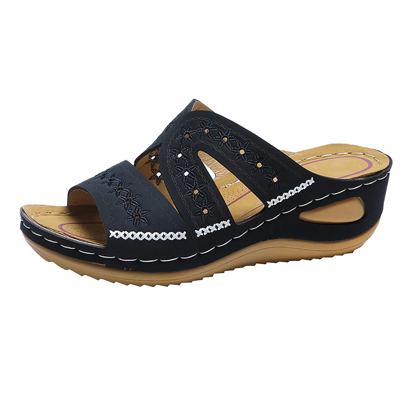 Women Wedge Slippers Premium Orthopedic Sandals Floral Embroidery Summer Open Toe Vintage Slippers Casual Platform Shoes Slides