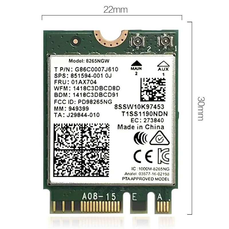 Wireless-AC 8265 Dual Band 2.4G/5Ghz Wifi Bluetooth Wlan For 8265NGW NGFF 802.11ac 867Mbps 2x2 MU-MIMO BT 4.2 Card - Free Items Weekend.