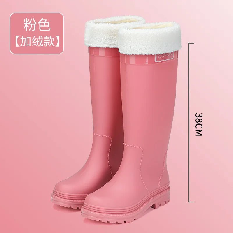 High-Tube Women's Rain Boots Fashionable Korean Style Waterproof Non-Slip Winter Snow Boots Outdoor Wear Cross-Border Popular - Free Item Weekend (50% off).